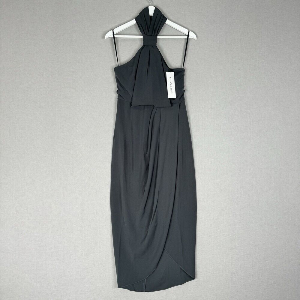 Shona Joy Womens Dress 4 Gray Knot Draped Midi Halter Cocktail Evening Formal
